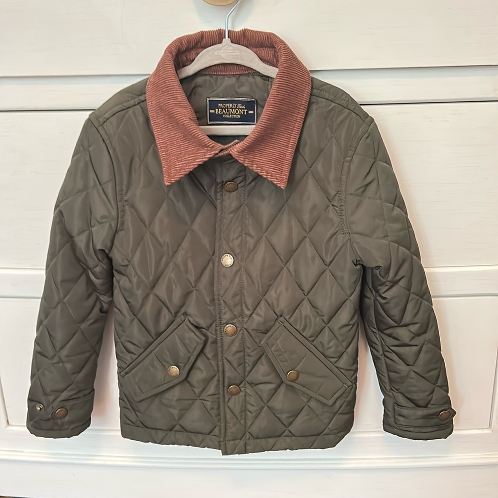 PROPERLY TIED Boys’ Beaumont Quilted Olive Green Jacket Sz. 4T EUC!